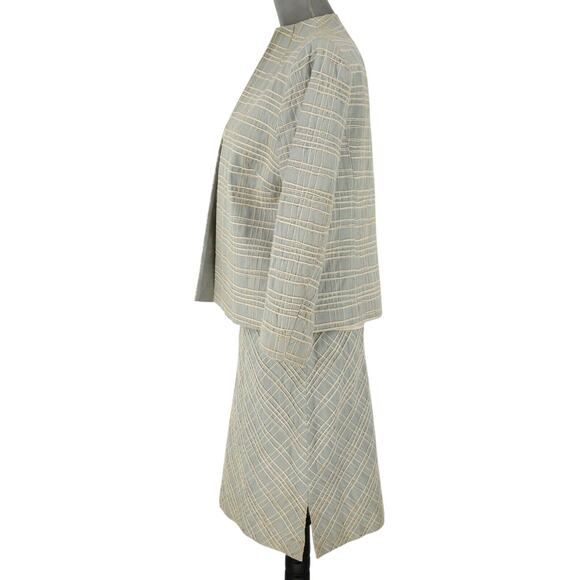 Due Per Due Skirt Suit Petites 12P Green Beige Plaid Silk Blend Lined Vintage - Picture 5 of 16